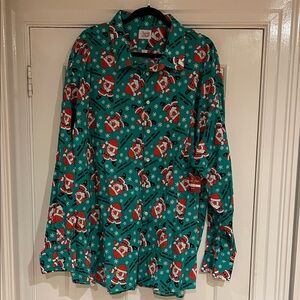 North Pole trading company men’s Santa button down dabbing through the snow NWT